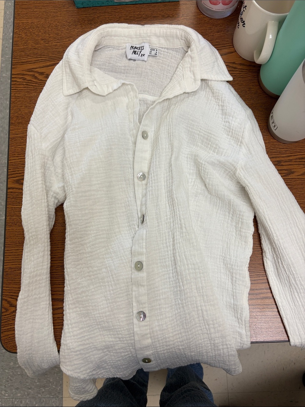 Princess Poll White Gauze Button-Up Shirt